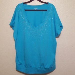 Turquoise Blue Silver Stud Shirt Blouse 26 28